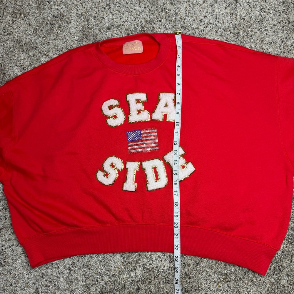 Judith March By The Seaside Pullover Sweatshirt Red Small S Rhinestone Flag - Picture 10 of 10